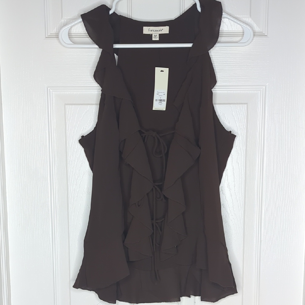 Francesca's Morgan Sleeveless V Neck Ruffle Top Tie Front Sleeveless Medium